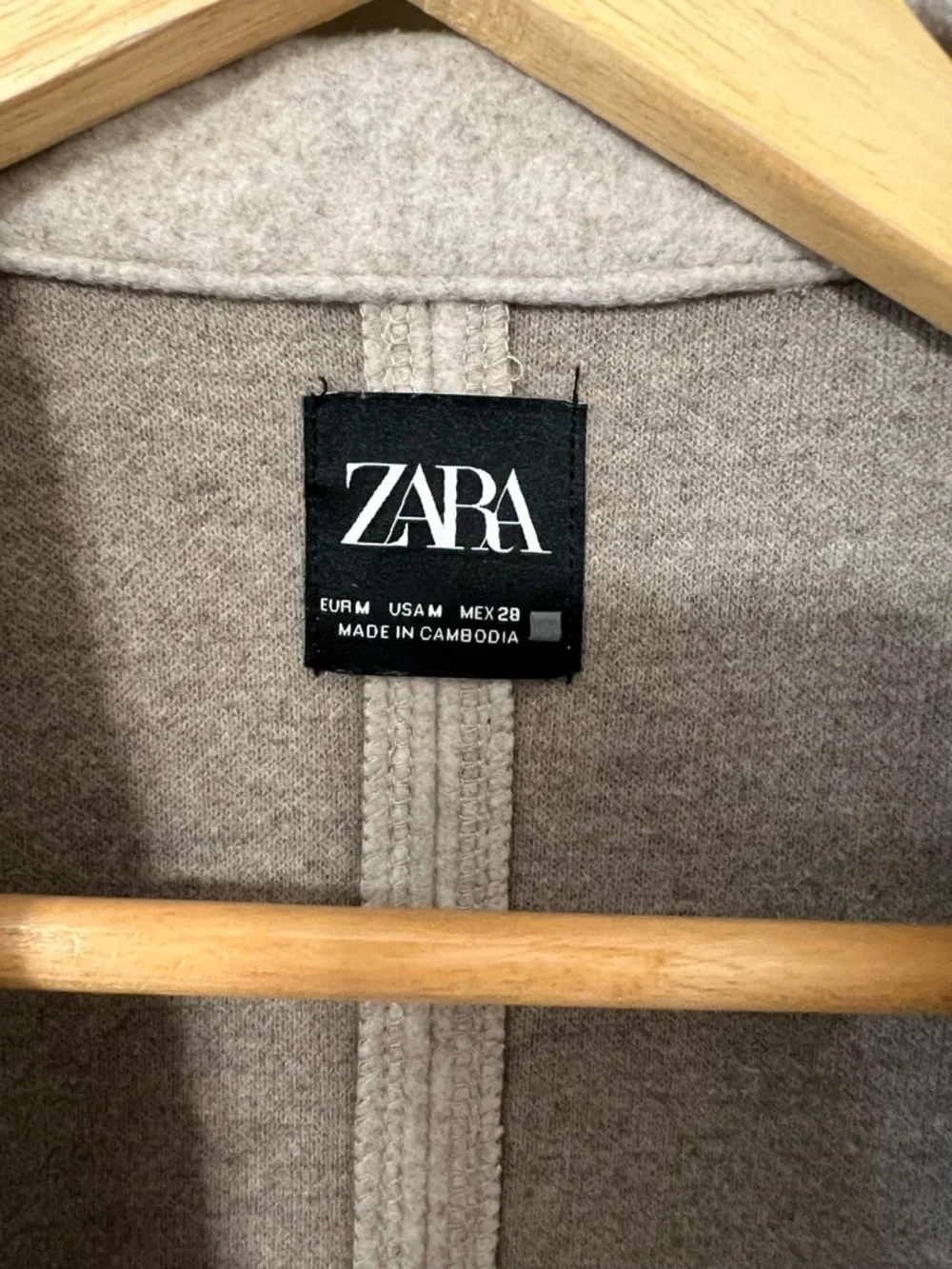 Zara Long Lapel Coat Oatmeal Beige Open Front Minimalist Coat Size M